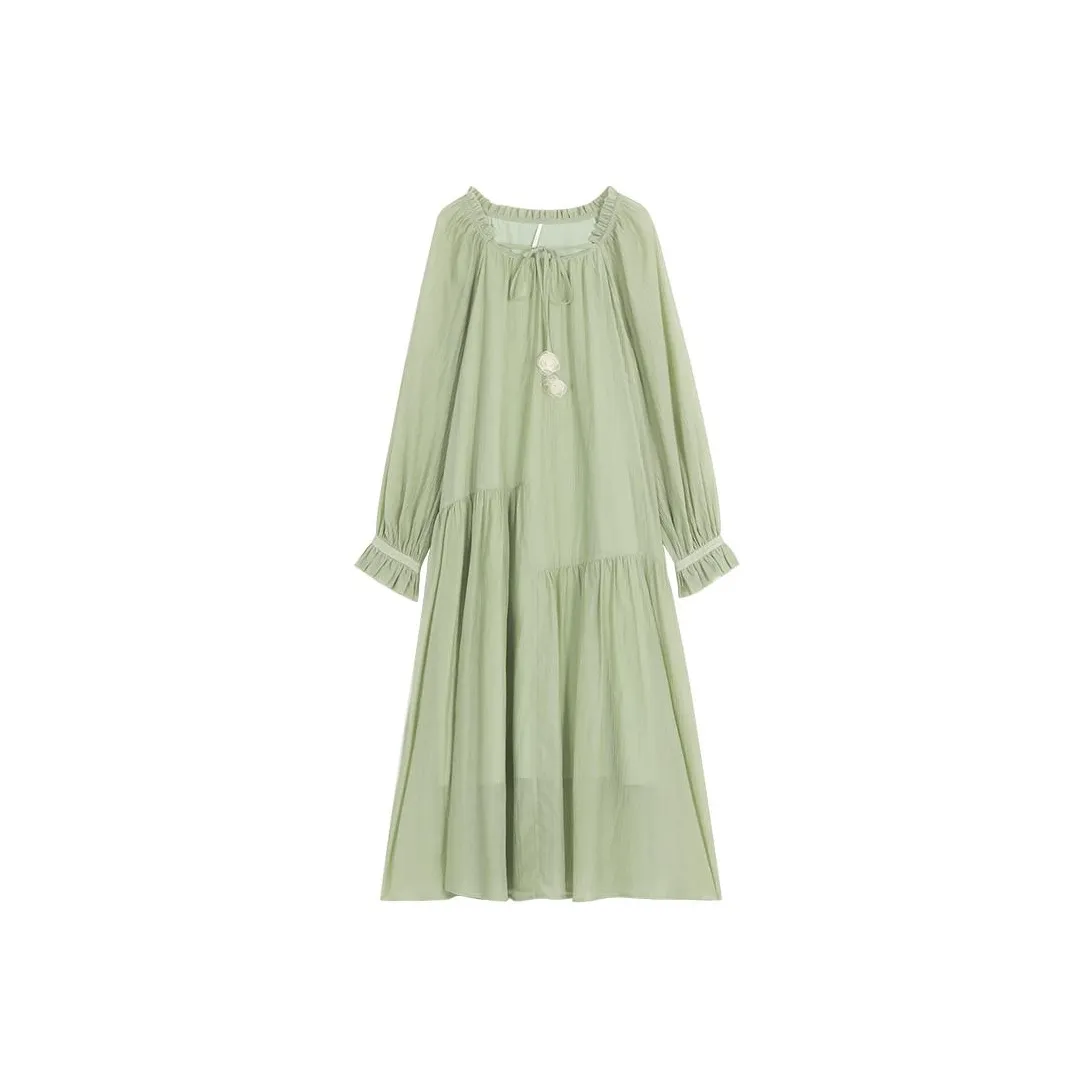 CHACHASTU Long-Sleeved Dresses Women's Picnic Green