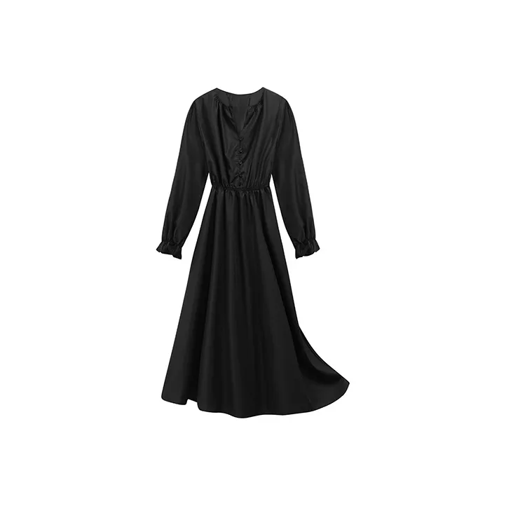 MOPB Черное Женское Длинное Платье с Рукавами