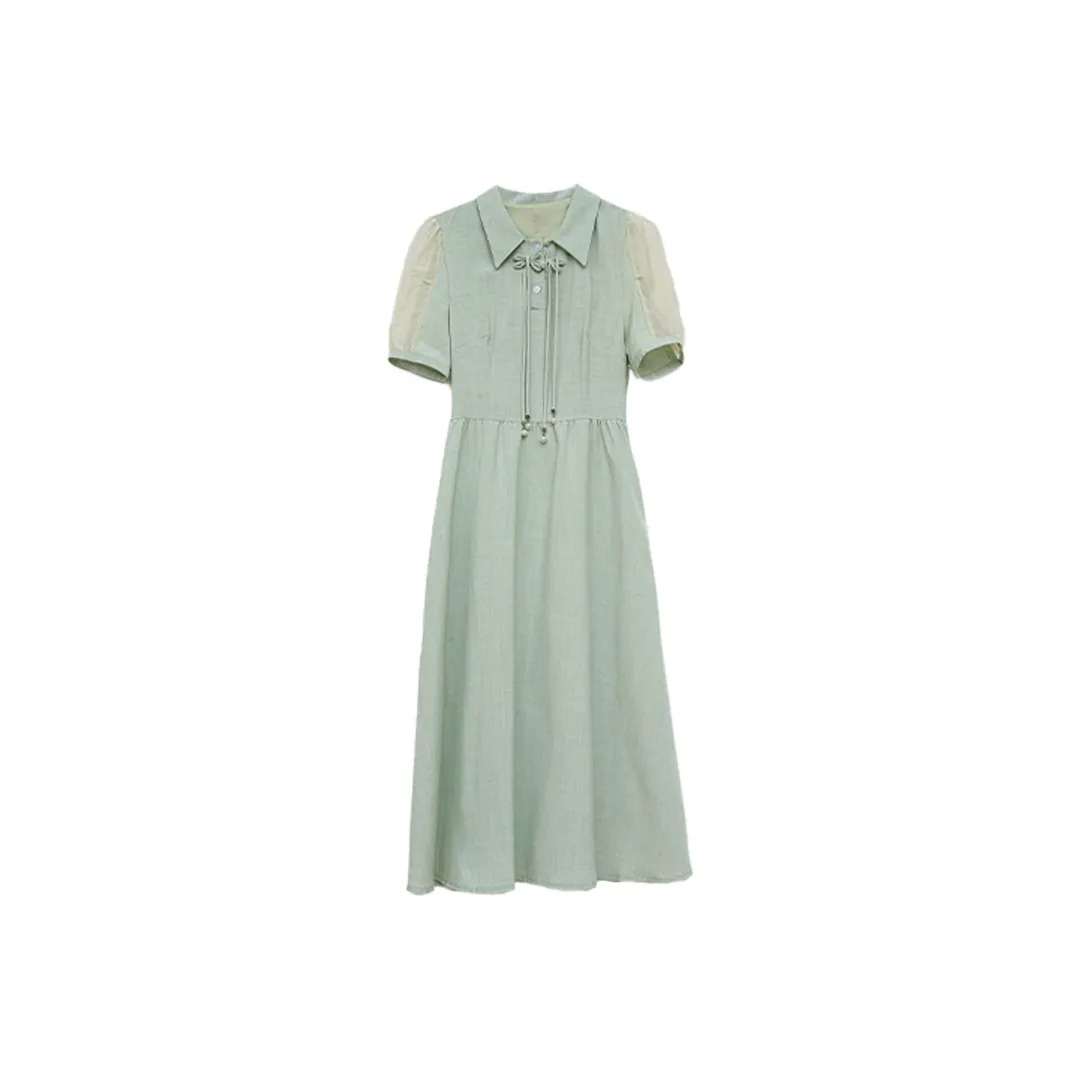 DOSOHEB Короткий рукав Платье Женское Зеленое