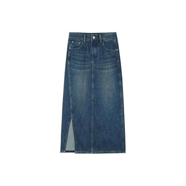 HIPPIEMISS Denim Long Skirts Women's Vintage Blue