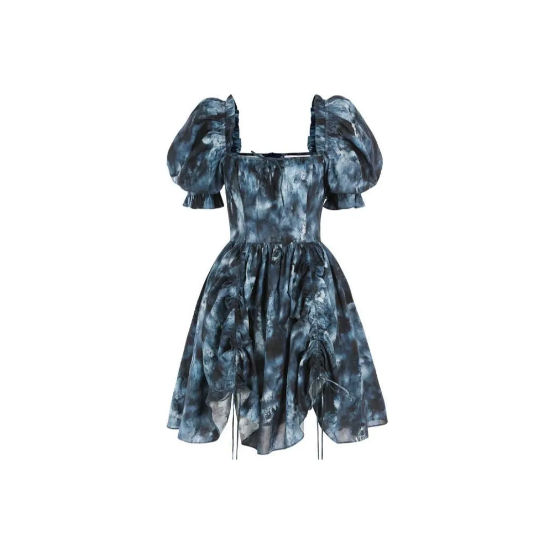 Selkie Коллекция SS24 Короткий рукав Платье Женское Темно-синий с кляксами чернил и принтом