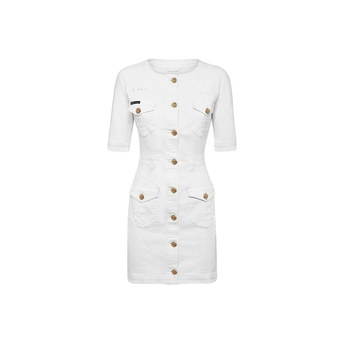 PHILIPP PLEIN Белое Женское Короткое Платье с Рукавами