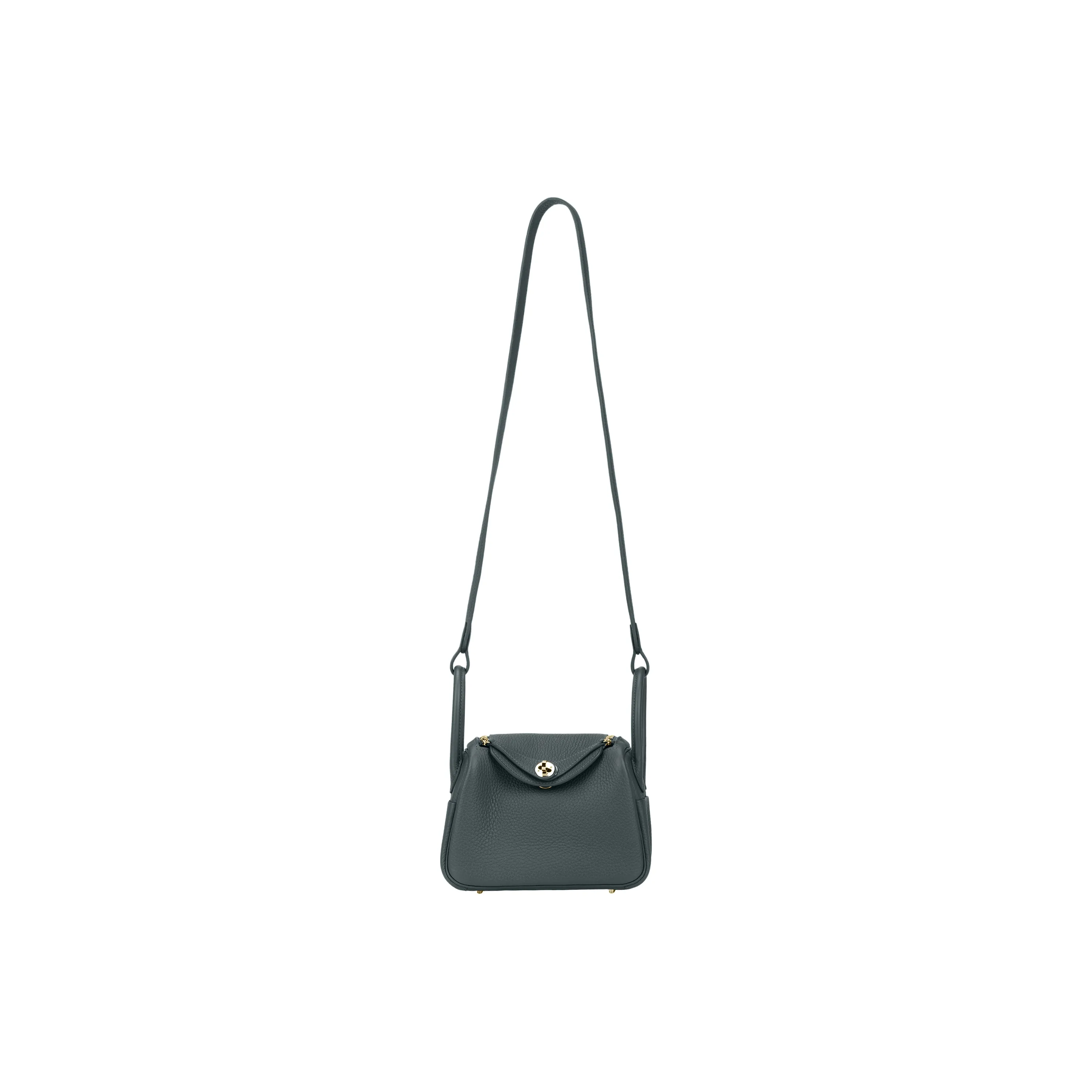 HERMES Lindy Clemence Bullock Leather Handbag Shoulder Bag Crossbody Bag Mini Women's 67 Vert Fonce Dark Green