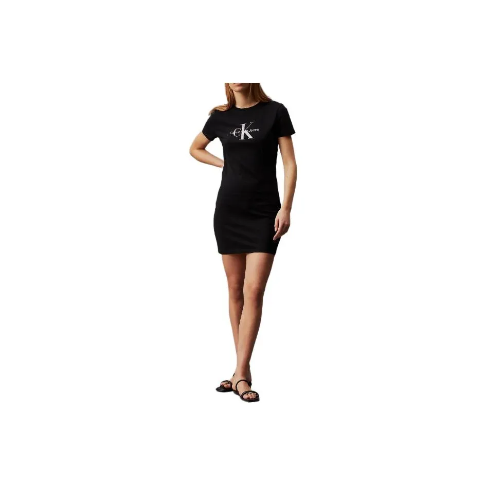 CALVIN KLEIN Monogram T Shirt Dress Short Sleeved Dress Women's Black