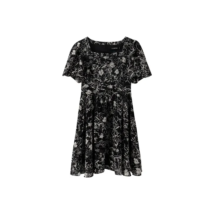 YUMOMO STAR Платье Женское Черное с Белыми Цветами