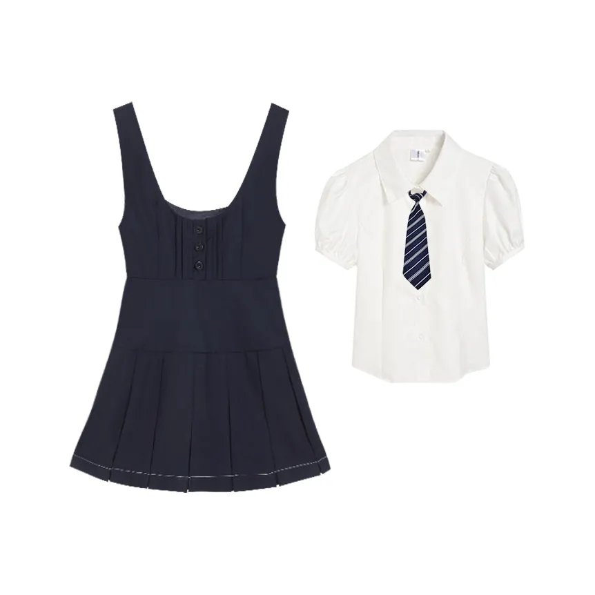 Майка Платье+Кружево Вверх Рубашка+Полосатый Короткий Tie Женские Комплекты с рубашками