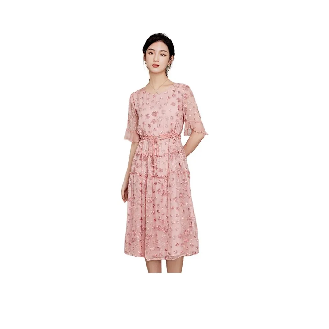 Beast King Короткий рукав Платье Женское Вишневый цветок Розовый