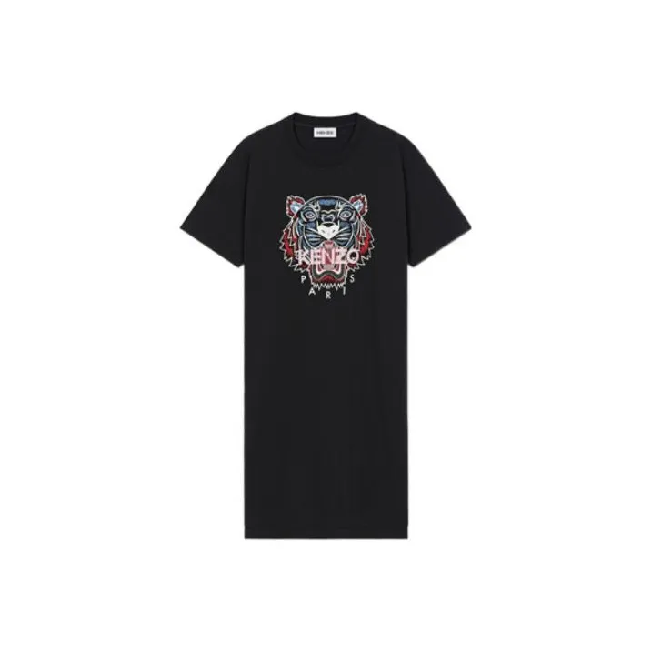 KENZO Classic Tiger Head Short Sleeved Dresses Women's Black