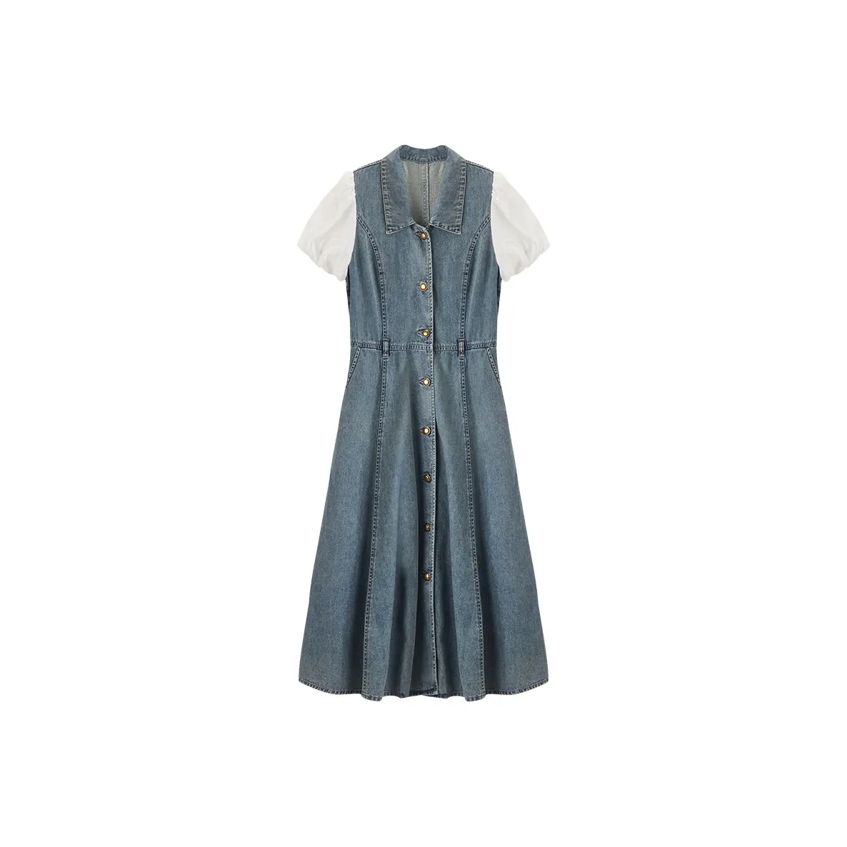 XIANGYING Short Sleeved Dress Women's Denim Blue