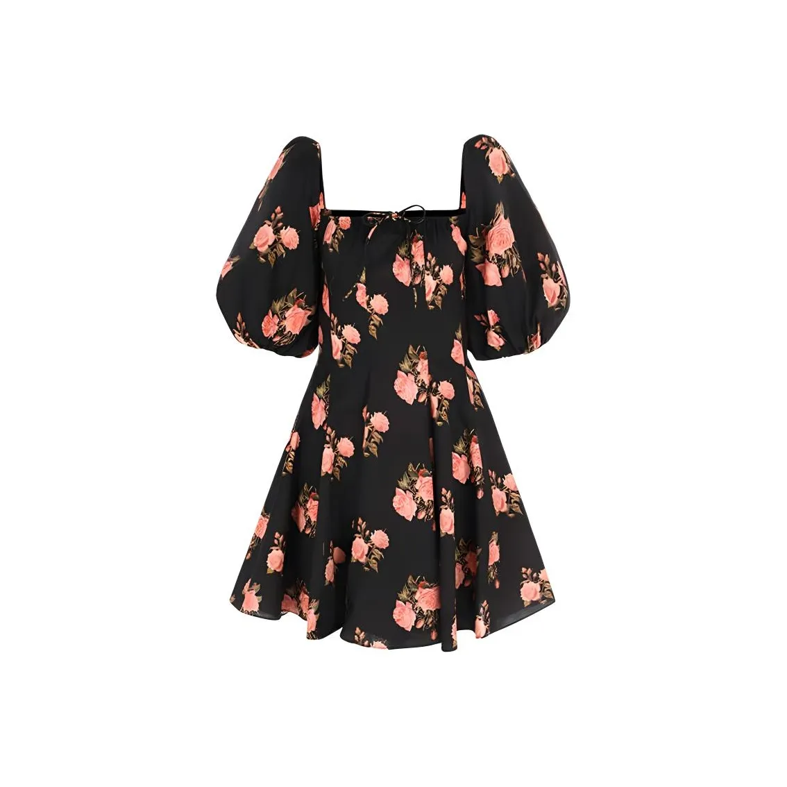 Selkie Collection FW24 Short-Sleeved Dresses Women's Black Night Pink Rose Print