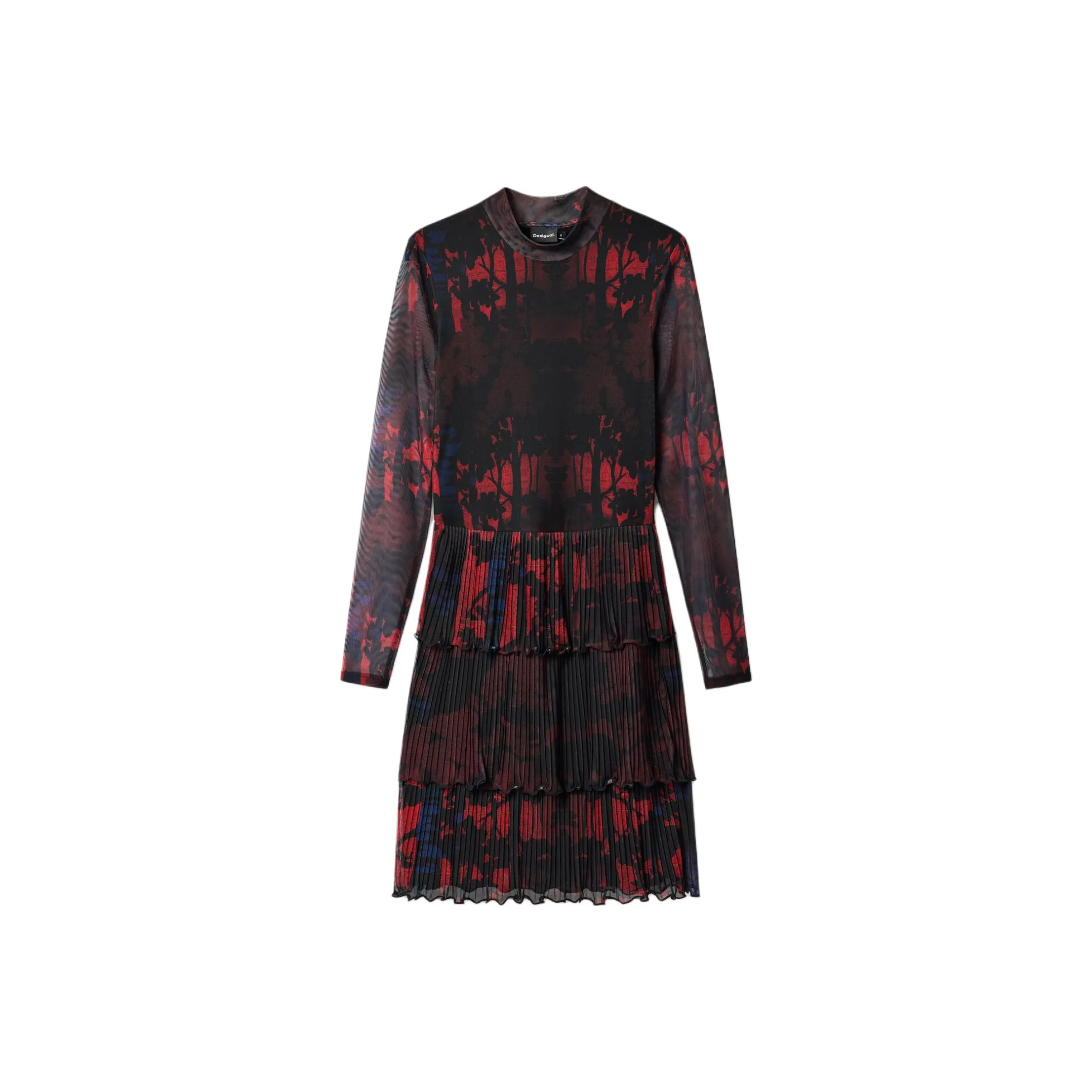 Desigual Christian Lacroix Short Pleated Dress Long Sleeved Dress Women's Black