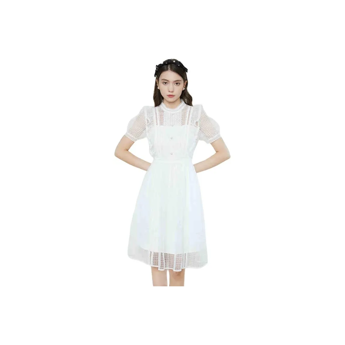 Caroline Короткий рукав Платье Женское белое