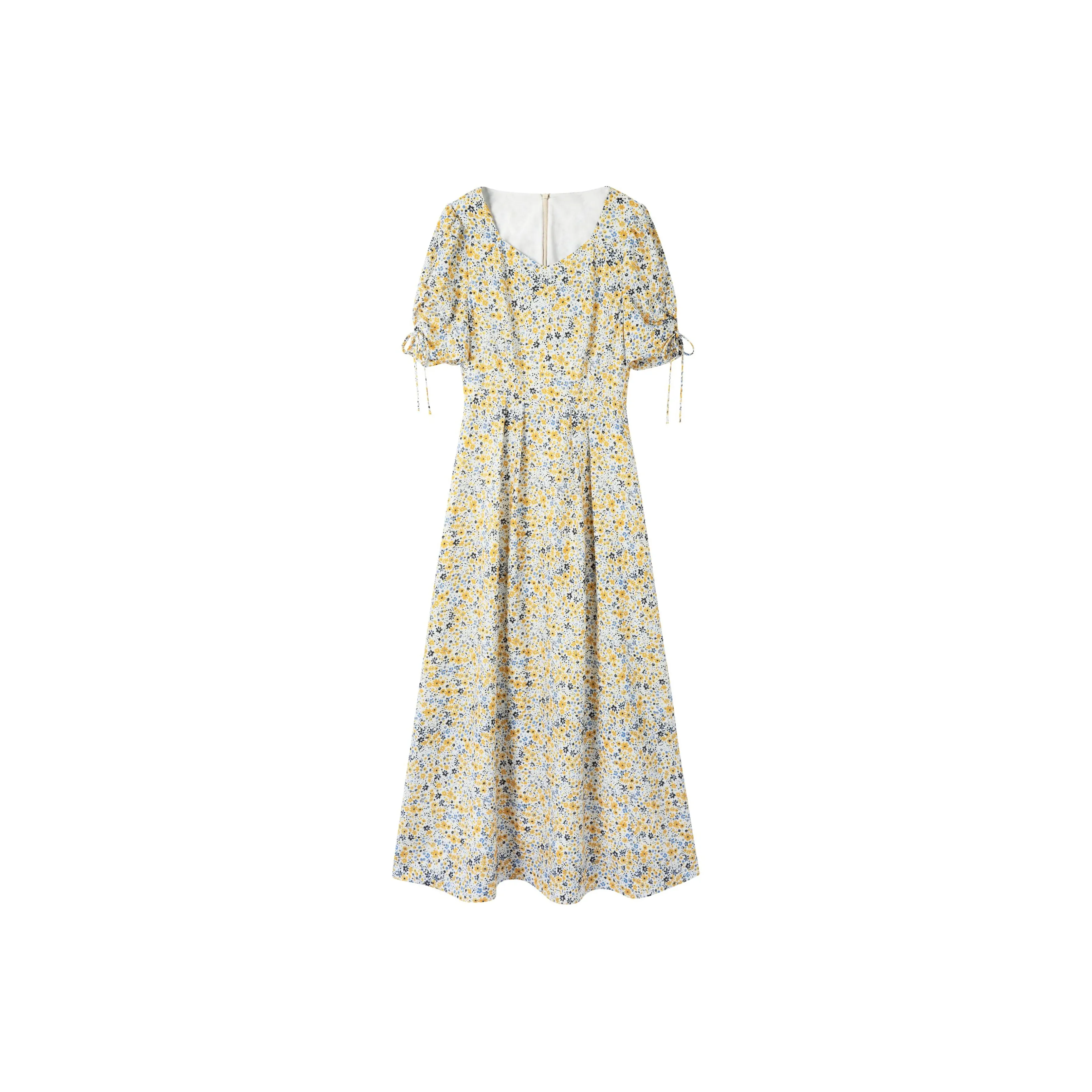 TKY SHOP Short Sleeved Dress Women's Yellow Floral