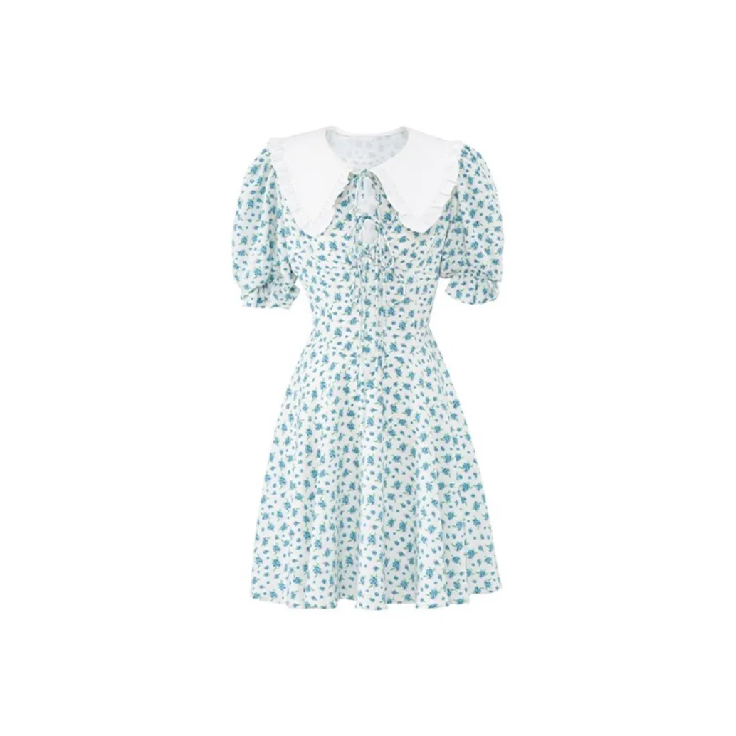 COVT Короткий рукав Платье Женское Синее