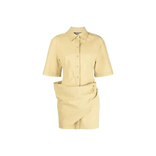 Jacquemus Желтые Женские Короткие Платья с Рукавами