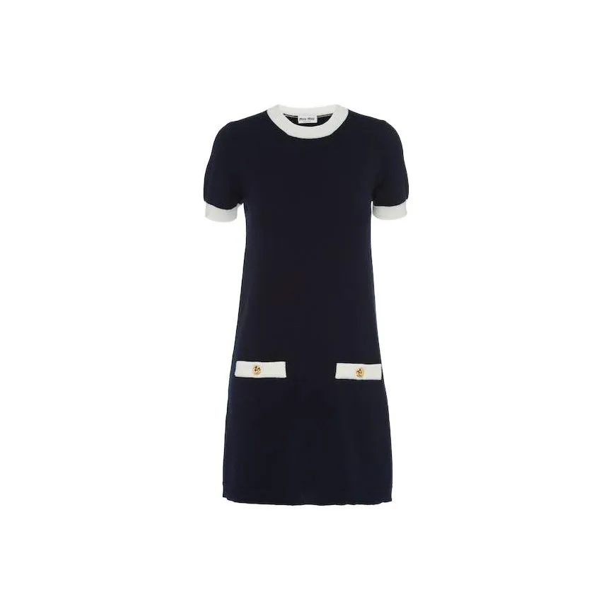 MIU MIU FW22 Short Sleeved Dress Women's Navy Blue