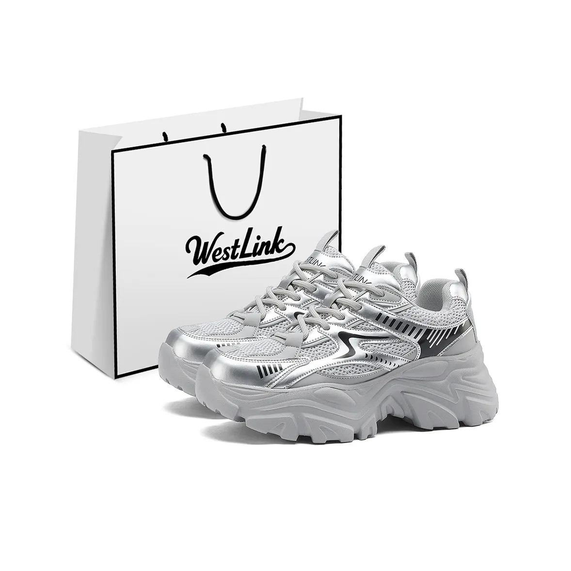 WESTLINK Устойчивые к истиранию низкие топовые кроссовки с толстой подошвой женские серебристо-серые