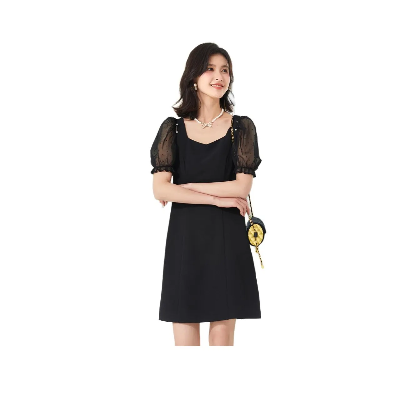 VILAN Короткий рукав Платье Женское Ночной черный