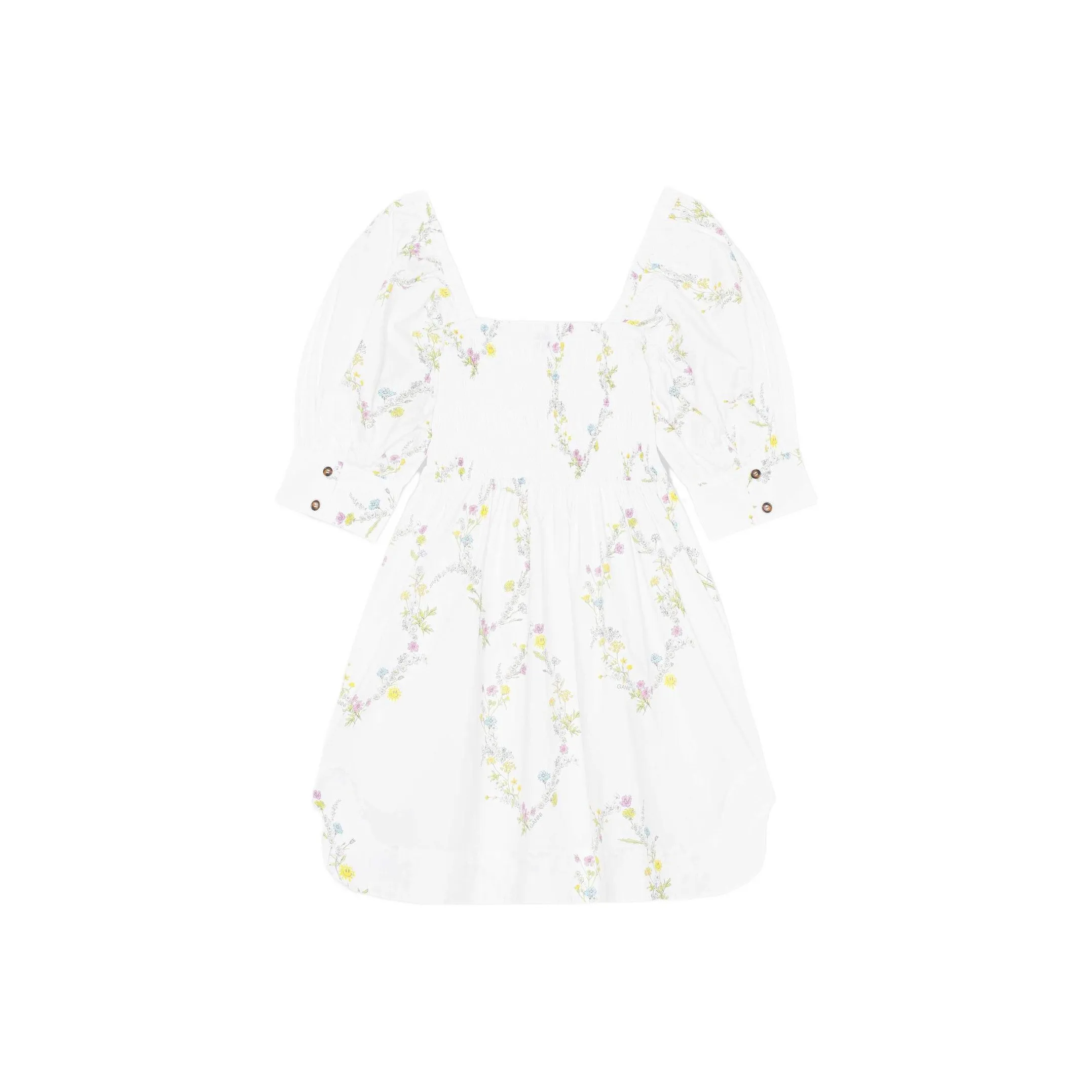 GANNI Белое Женское Короткое Платье с Рукавами