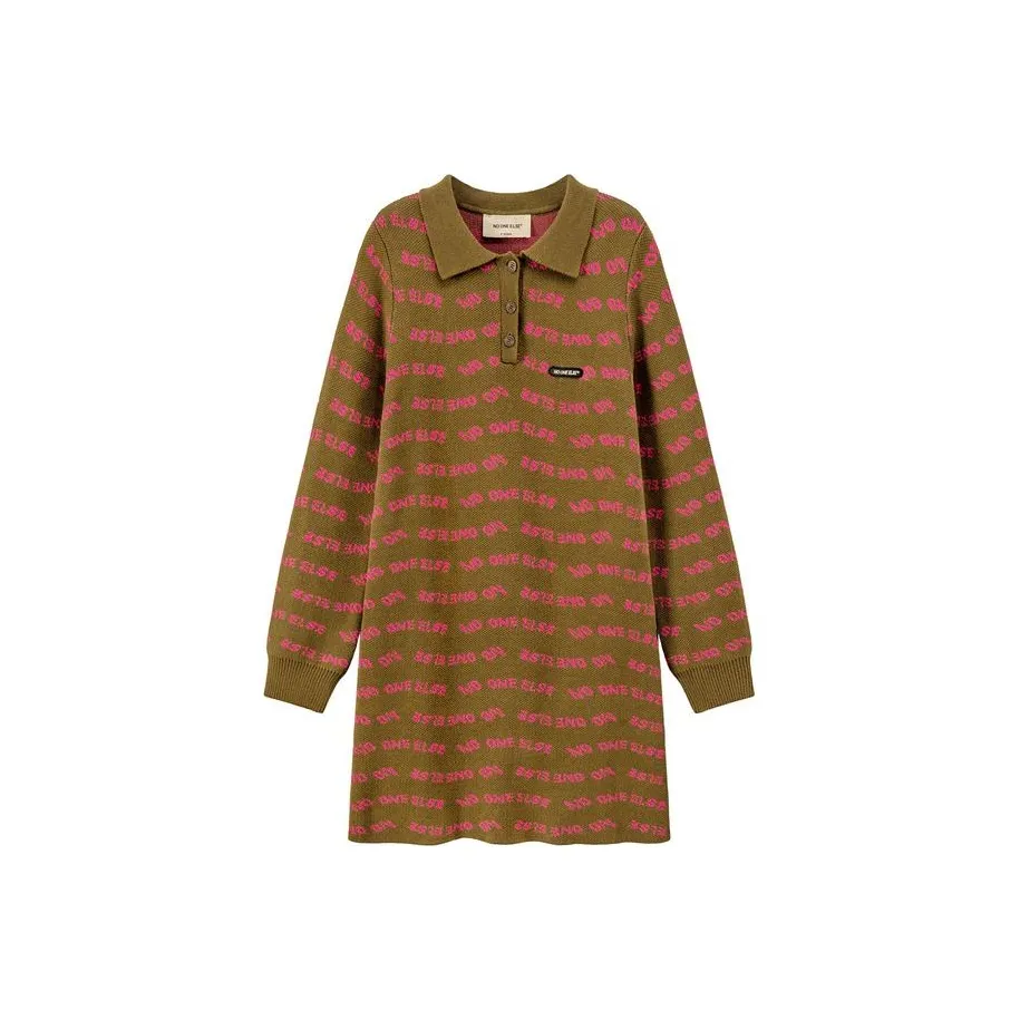 NO ONE ELSE Длинное платье с длинными рукавами женское горчично-зеленый