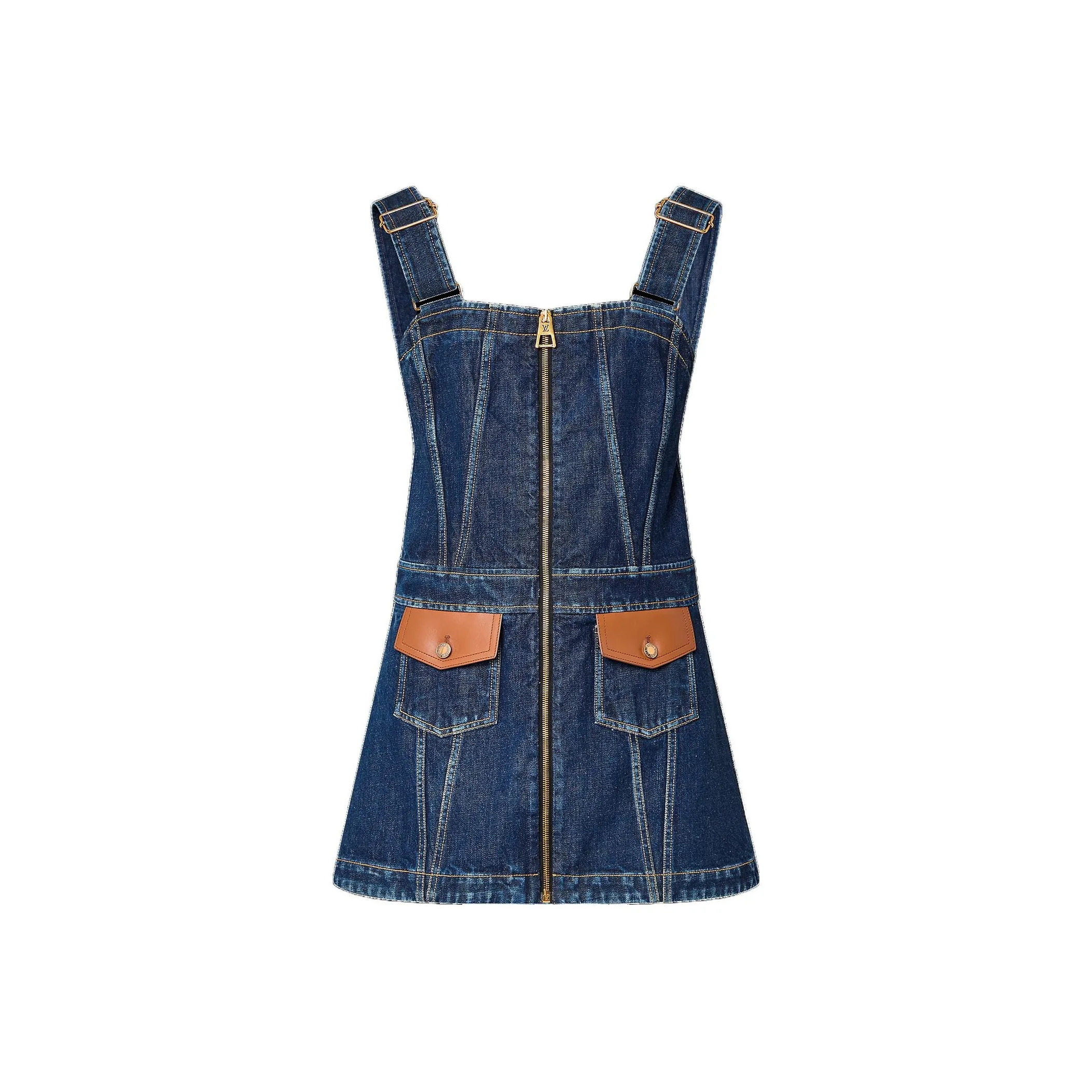 LOUIS VUITTON Leather Accent Denim Mini Dress