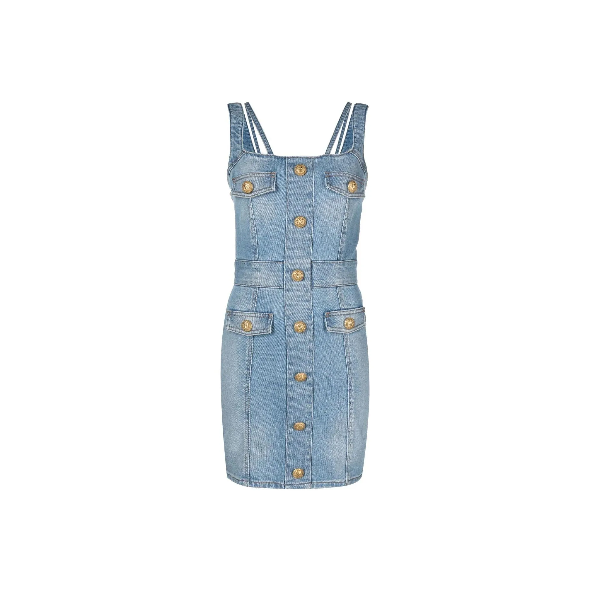 BALMAIN Button Detailed Sleeveless Denim Dress