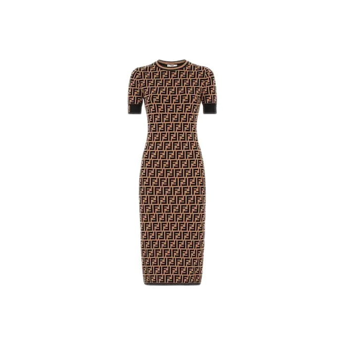 FENDI Short Sleeved Dresses Women's Brown
