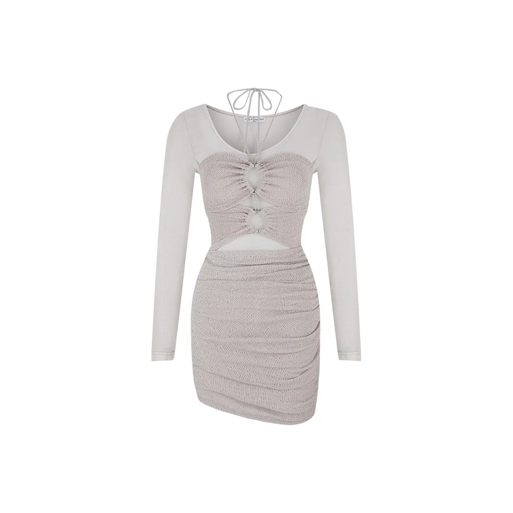 Girly Fancy Club Длинное платье с длинными рукавами женское светло-хаки