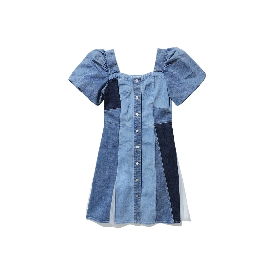 ABLE JEANS Короткий рукав Платье Женское Выстиранное Светлый Индиго