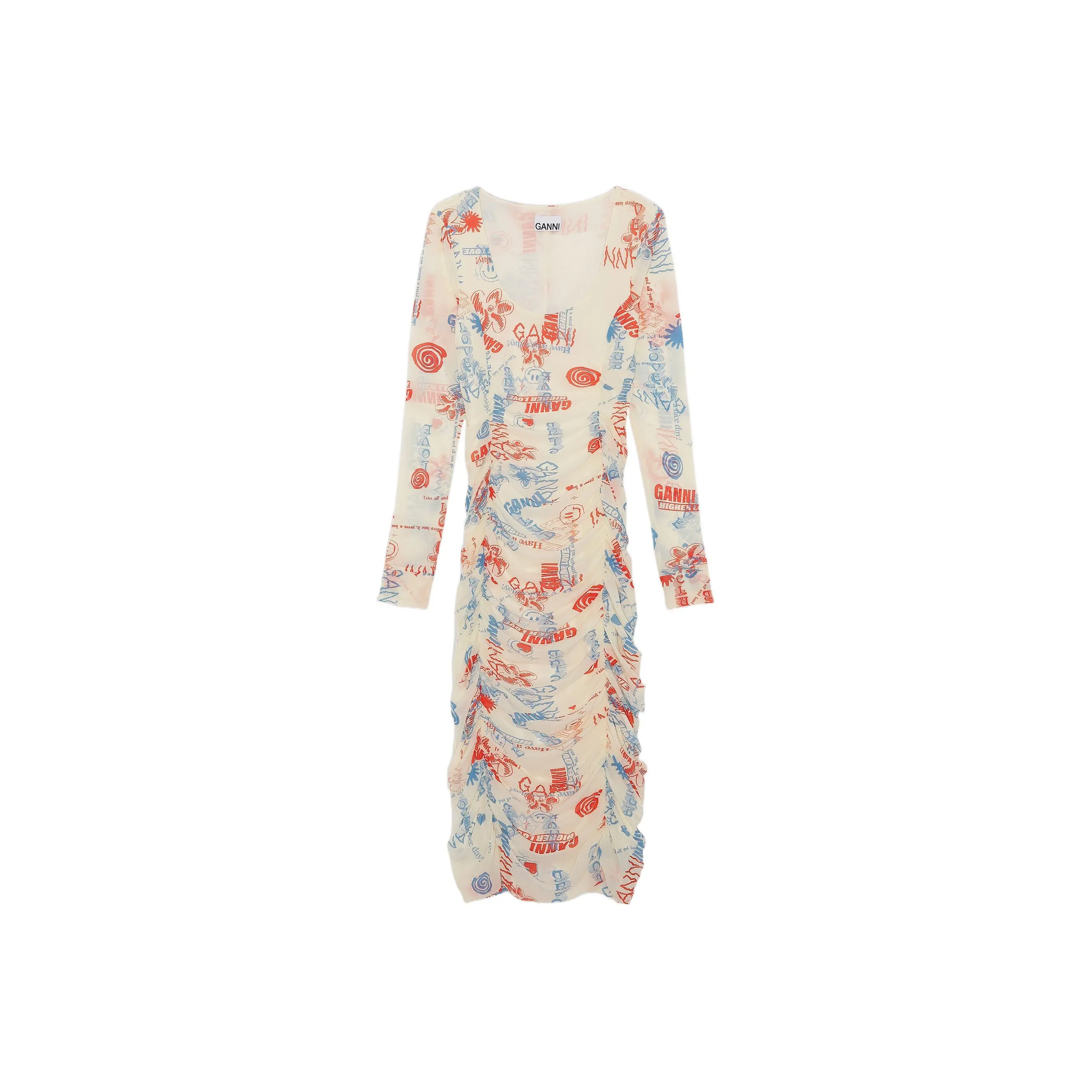 GANNI Белое Женское Длинное Платье с Рукавами