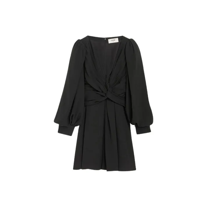 CELINE Knot Detailed V Neck MIni Dress