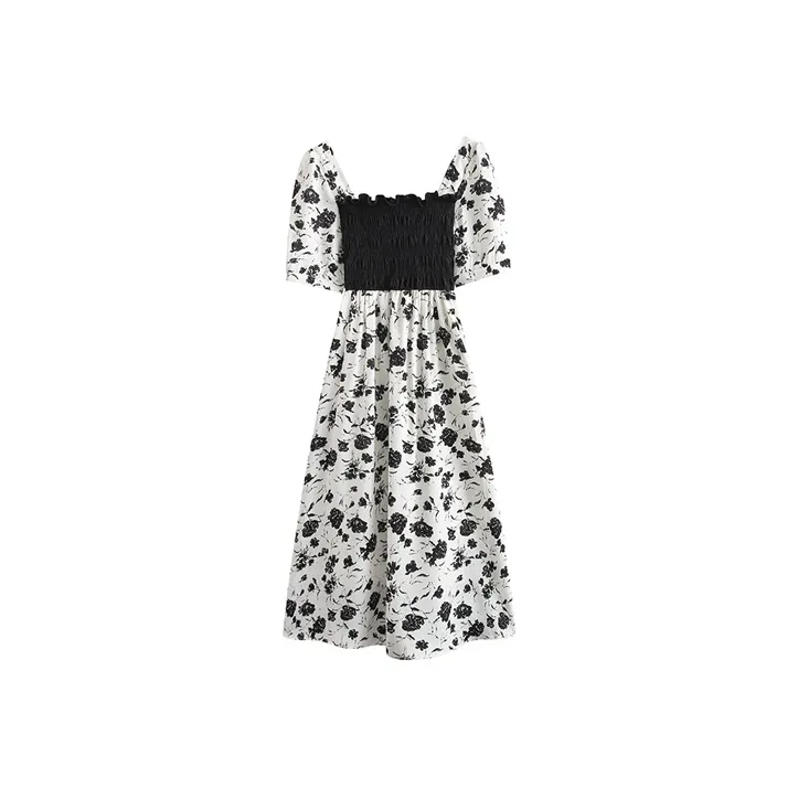 LOKUINTUS Short-Sleeved Dresses Women's Black White Long
