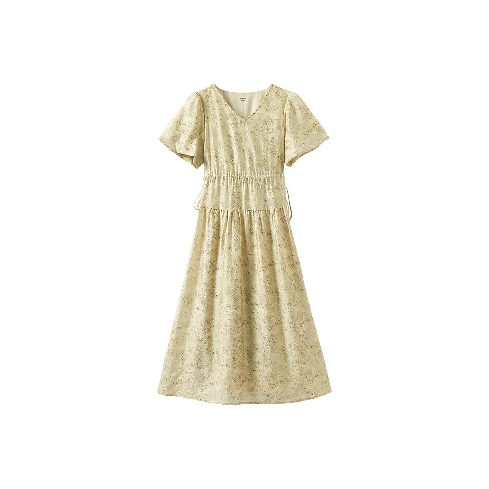 Inman Короткий рукав Платье Женское Желтый Зеленый