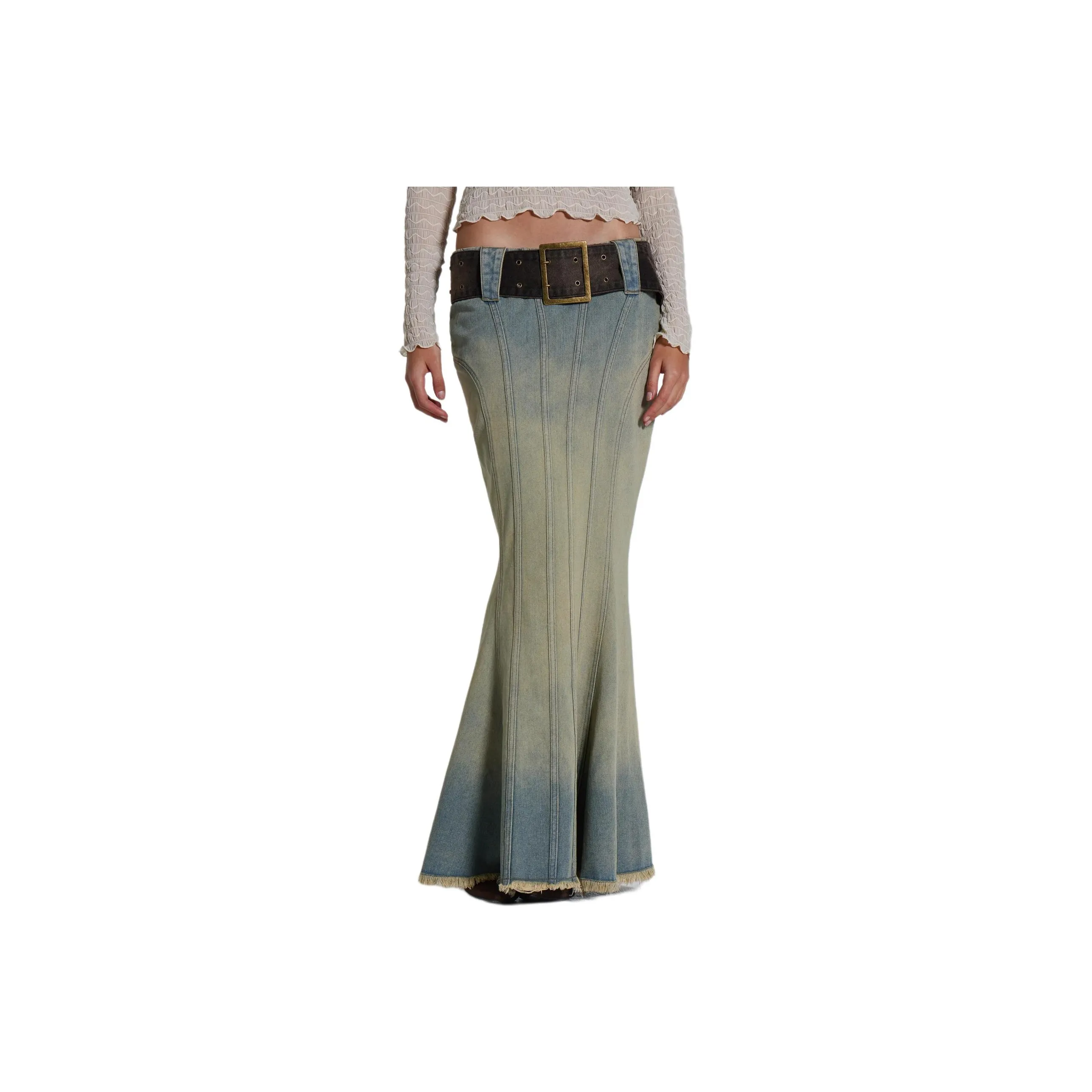 Jaded London Denim Long Skirt Women's Blue