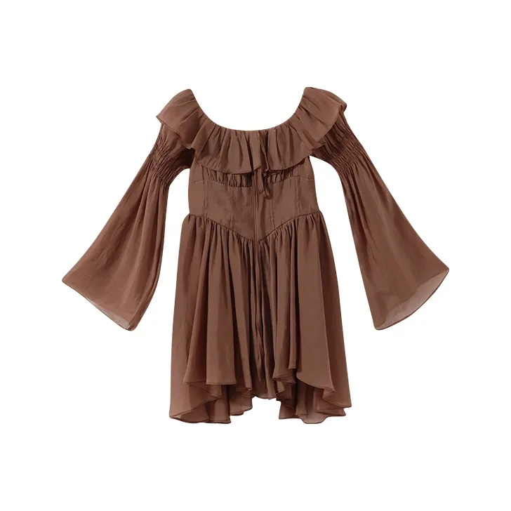 YUMOMO STAR Ruffle Hem Dress Kyrie Brown
