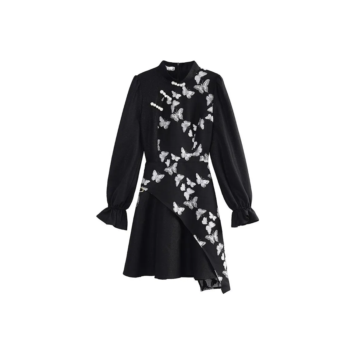 JK&JS Черное Женское Длинное Платье с Рукавами