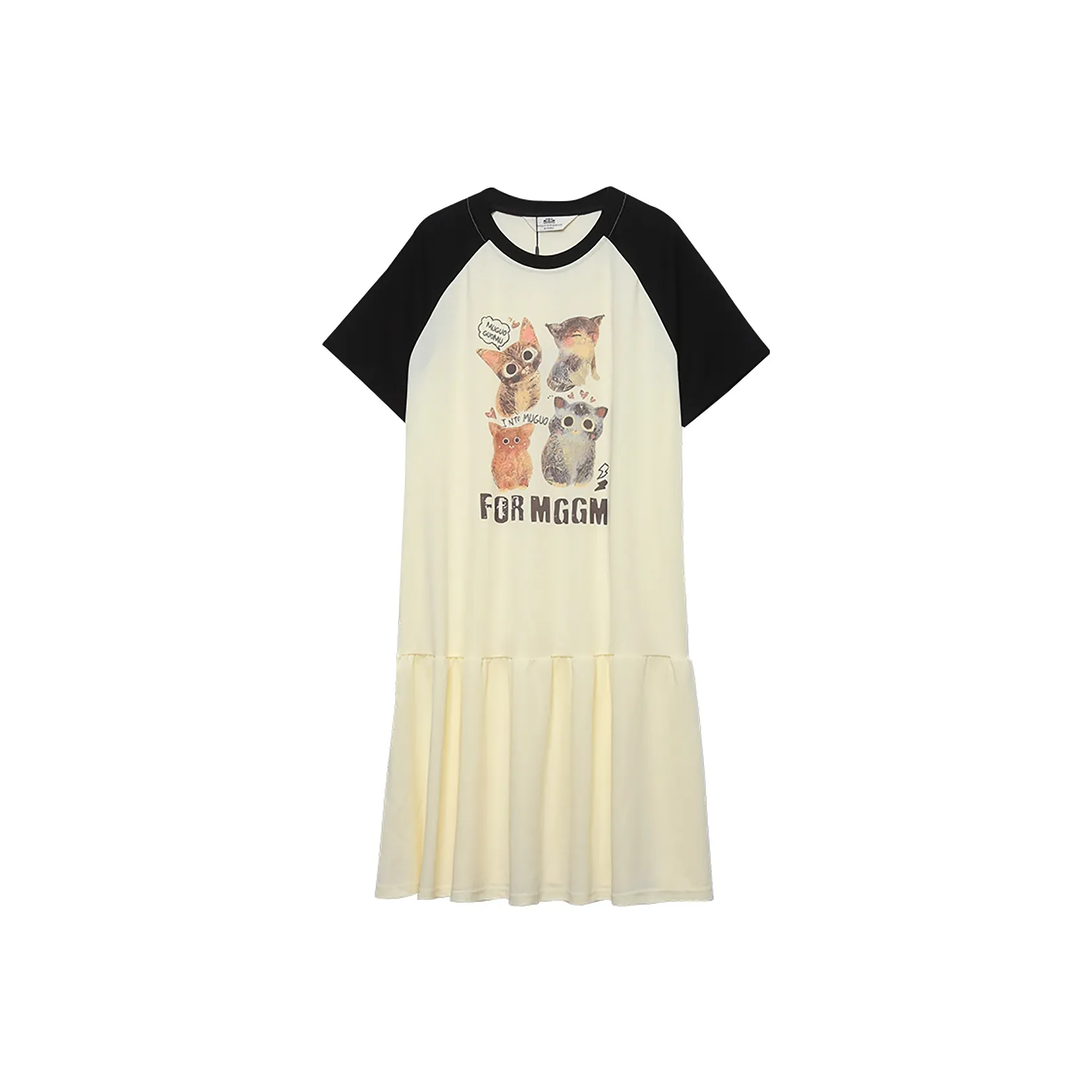 MUGUOGUOMU Short Sleeved Dress Women's Apricot Black
