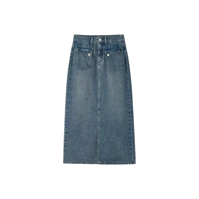 HIPPIEMISS Denim Long Skirts Women's Vintage Blue