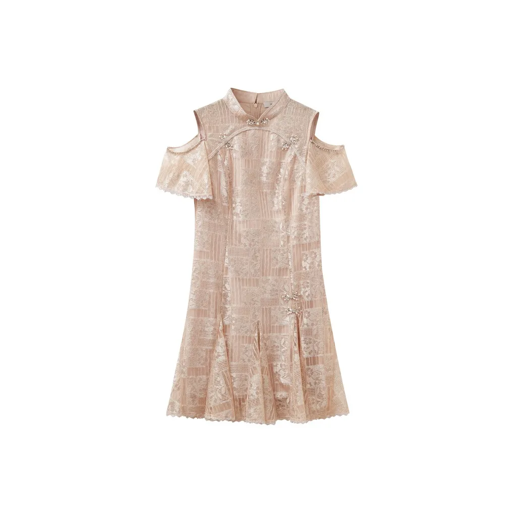 SHUIYUNJIAN Короткий рукав Платье Женское Светло-розовое