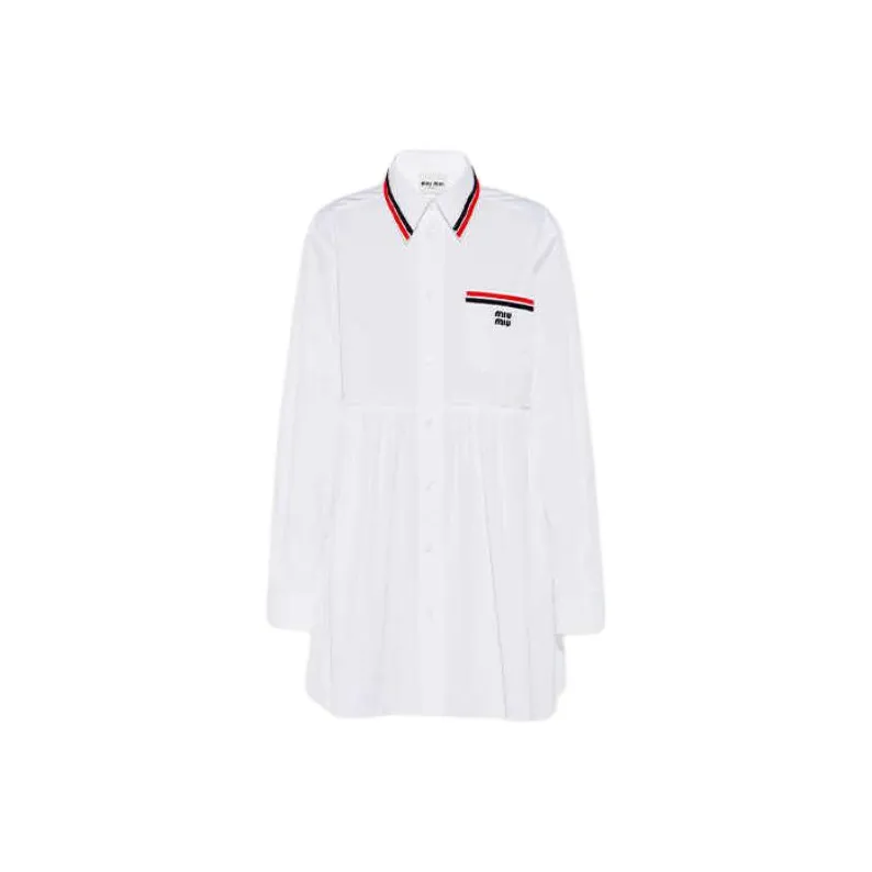 MIU MIU SS22 Long Sleeved Dress Women's White