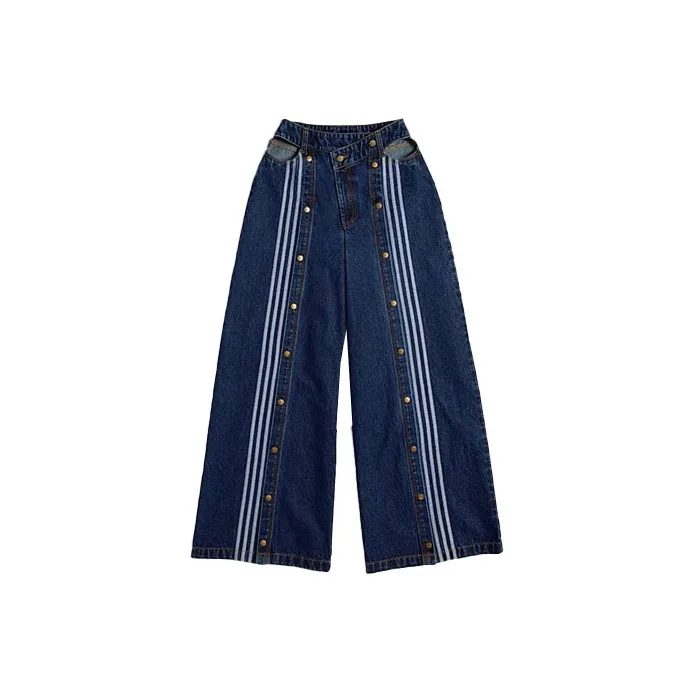 Adidas Originals Ivy Park Women's Denim Wide Leg Snap Pants Dark Denim