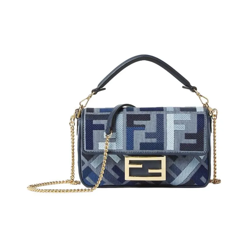 FENDI Baguette Canvas Shoulder Bag, Crossbody Bag, Handbag Mini Women
s Blue