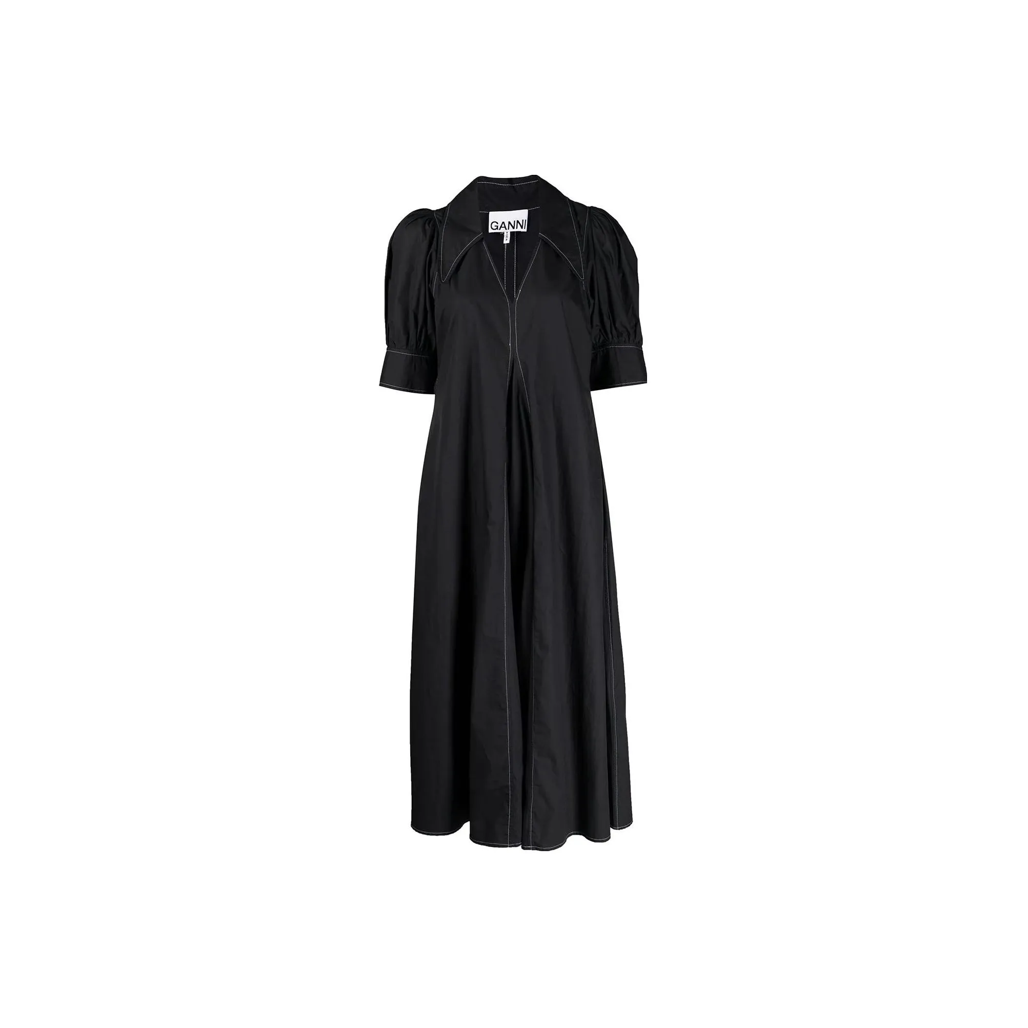 GANNI Короткое платье с короткими рукавами женское обсидиан черный