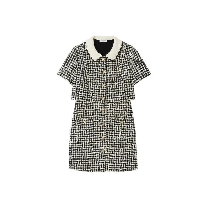SANDRO Черно-белые Женские Платья с Коротким Рукавом