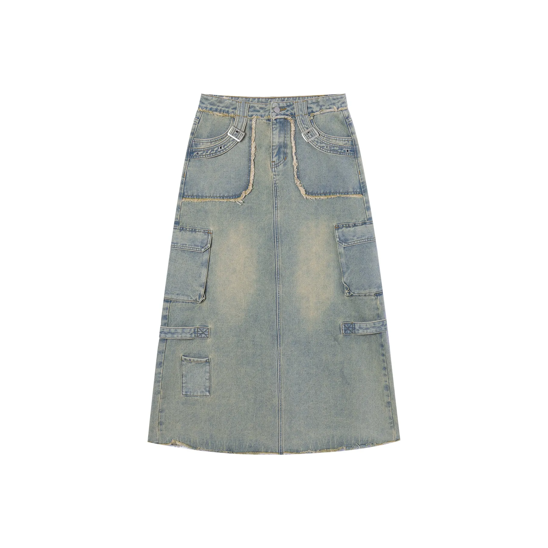 I'M ONE Промытый деним синий Женские джинсовые длинные юбки