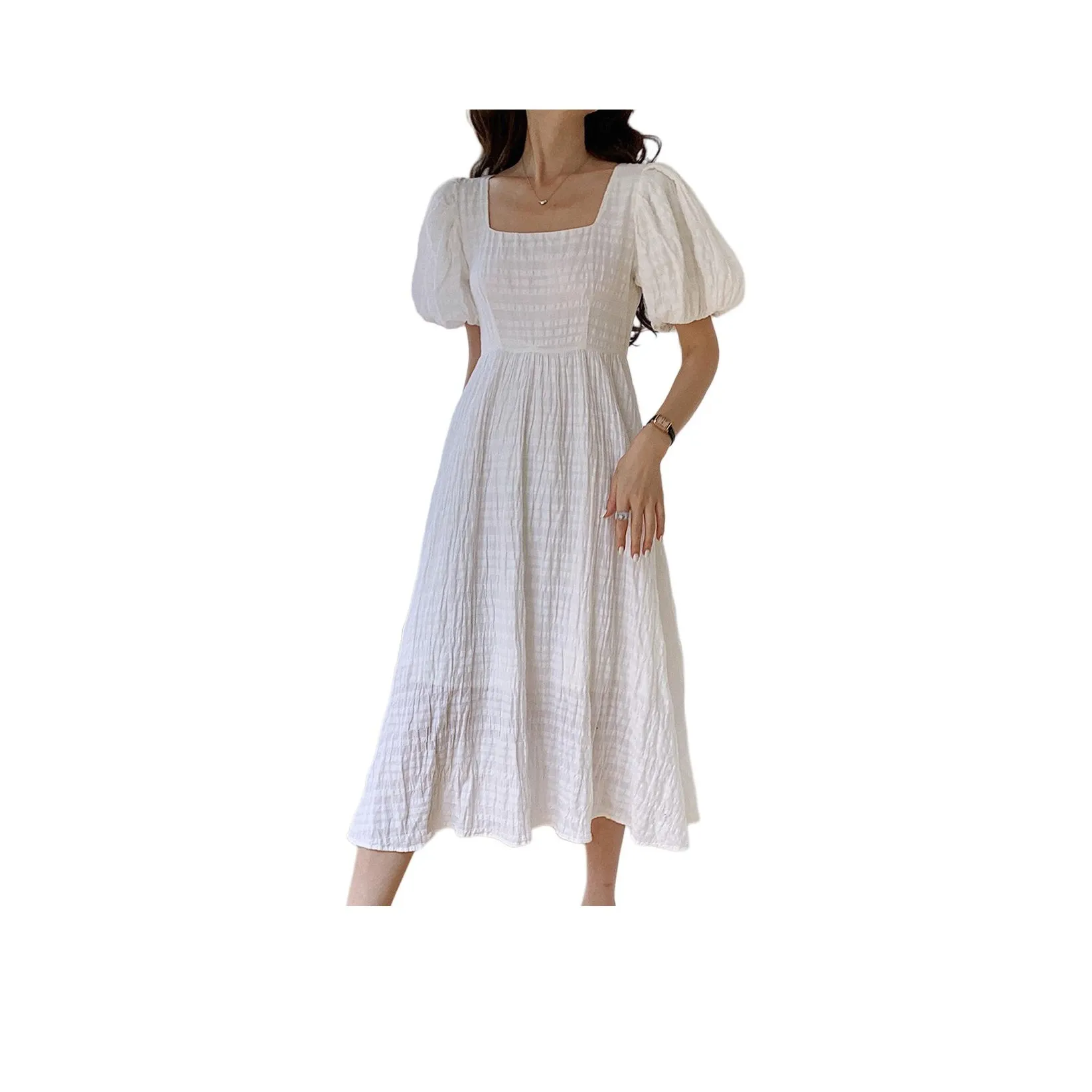 NANING9 Короткий рукав платье женский белый