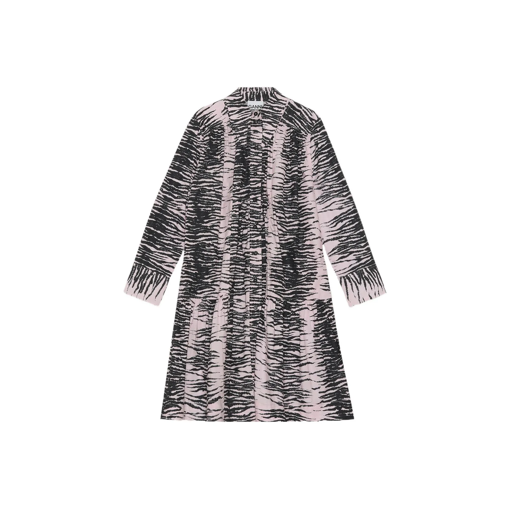 GANNI Printed Cotton Gathered Panel Wide Shirt Dress 'Light Lilac'
