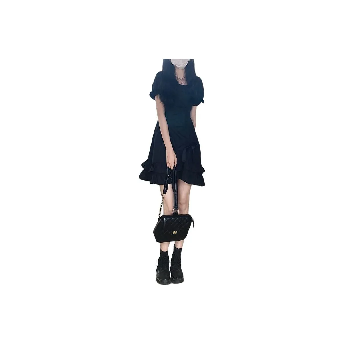 PUNCHUN Studio Короткий рукав Платье Женское Черное