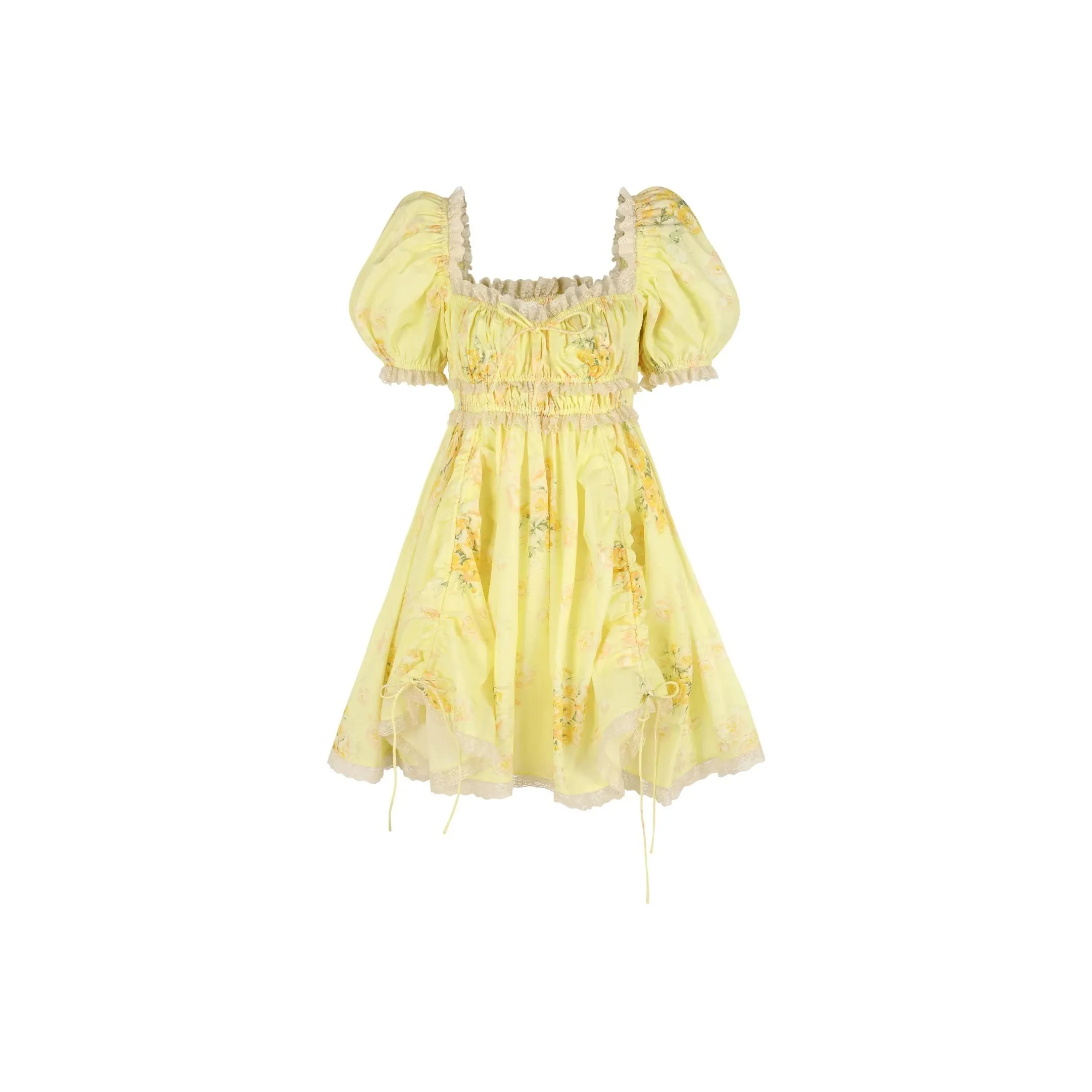Selkie Collection x Bridgerton FW24 Short-Sleeved Dresses Women's Yellow Base Touch Me Not Floral Print