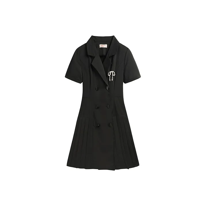 MOPB Короткий рукав Платье Женское Черное
